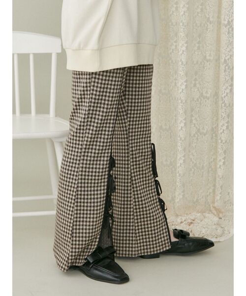 【セール】チェックスリットリボンカットパンツ（スラックス）｜merry jenny（メリージェニー）