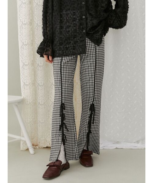 【セール】チェックスリットリボンカットパンツ（スラックス）｜merry jenny（メリージェニー）