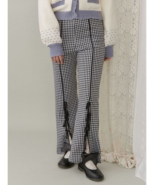 【セール】チェックスリットリボンカットパンツ（スラックス）｜merry jenny（メリージェニー）