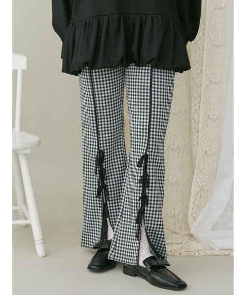 【セール】チェックスリットリボンカットパンツ（スラックス）｜merry jenny（メリージェニー）