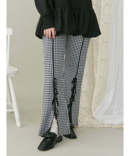 【セール】チェックスリットリボンカットパンツ（スラックス）｜merry jenny（メリージェニー）