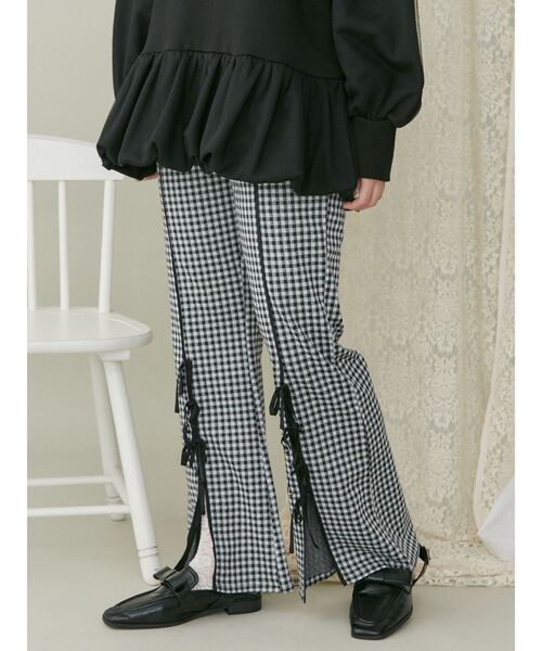 【セール】チェックスリットリボンカットパンツ（スラックス）｜merry jenny（メリージェニー）
