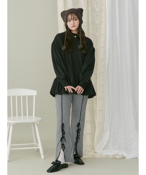 【セール】チェックスリットリボンカットパンツ（スラックス）｜merry jenny（メリージェニー）