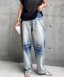 ビンテージ加工デニムパンツ《洗濯機で洗える》