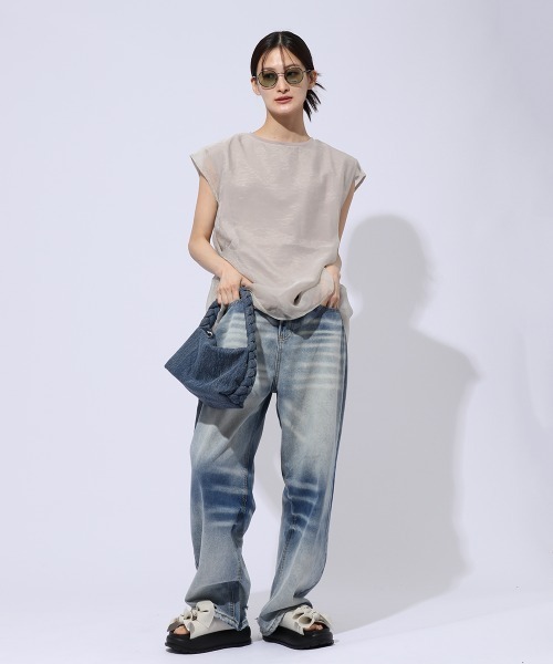 ENIM BY VICKY(エニムバイビッキー)の「ビンテージ加工デニムパンツ《洗濯機で洗える》(デニムパンツ・レディース・ブルー・M/L)」の6枚目の写真