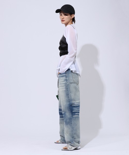 ENIM BY VICKY(エニムバイビッキー)の「ビンテージ加工デニムパンツ《洗濯機で洗える》(デニムパンツ・レディース・ブルー・M/L)」の16枚目の写真