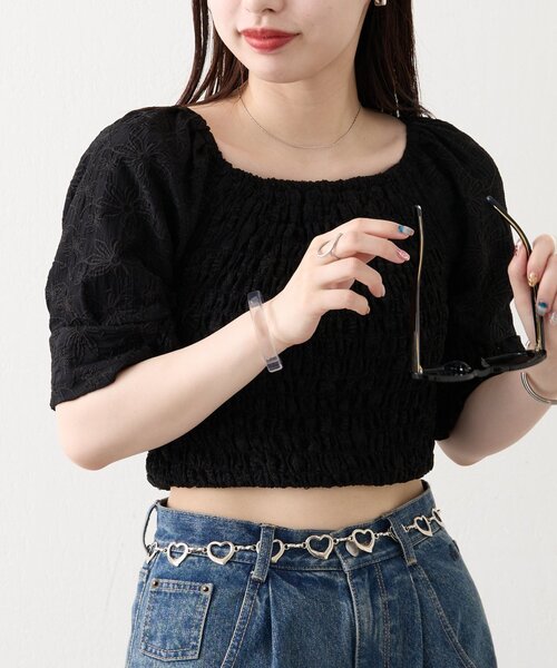 mline（エムライン）の「[mline]レース刺繍ギャザーブラウス（シャツ/ブラウス・レディース・ブラック/イエロー/オフホワイト・FREE）」の2枚目の写真