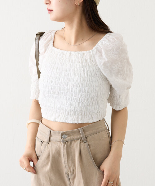 mline（エムライン）の「[mline]レース刺繍ギャザーブラウス（シャツ/ブラウス・レディース・ブラック/イエロー/オフホワイト・FREE）」の4枚目の写真