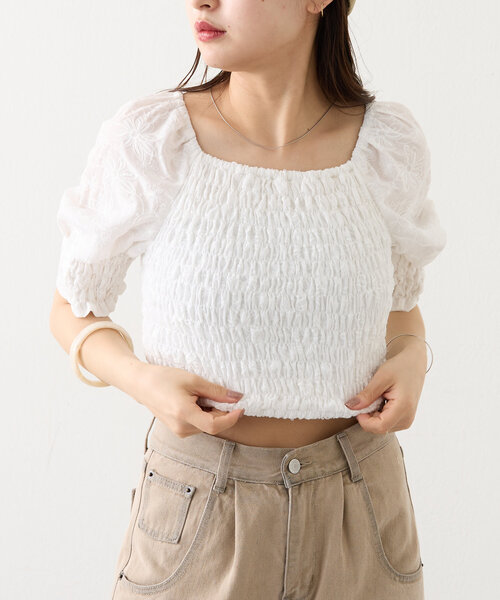 mline（エムライン）の「[mline]レース刺繍ギャザーブラウス（シャツ/ブラウス・レディース・ブラック/イエロー/オフホワイト・FREE）」の6枚目の写真