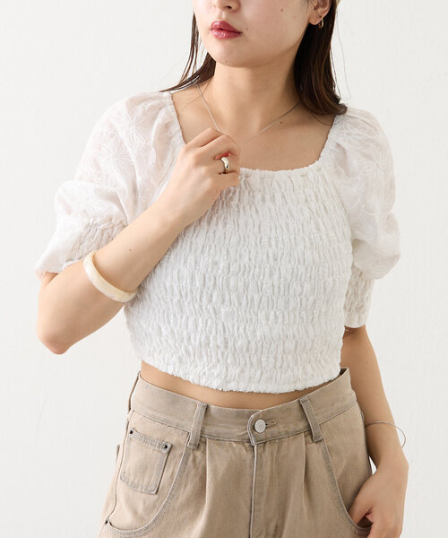 mline（エムライン）の「[mline]レース刺繍ギャザーブラウス（シャツ/ブラウス・レディース・ブラック/イエロー/オフホワイト・FREE）」の7枚目の写真