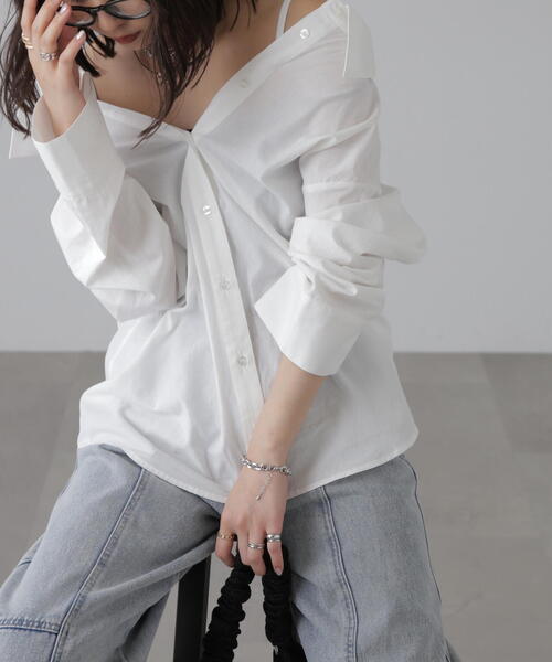 FREE'S MART（フリーズマート）の「◆2WAYオフショルシャツ（シャツ/ブラウス・レディース・ブルー系その他/ホワイト/ブルー・FREE）」の4枚目の写真