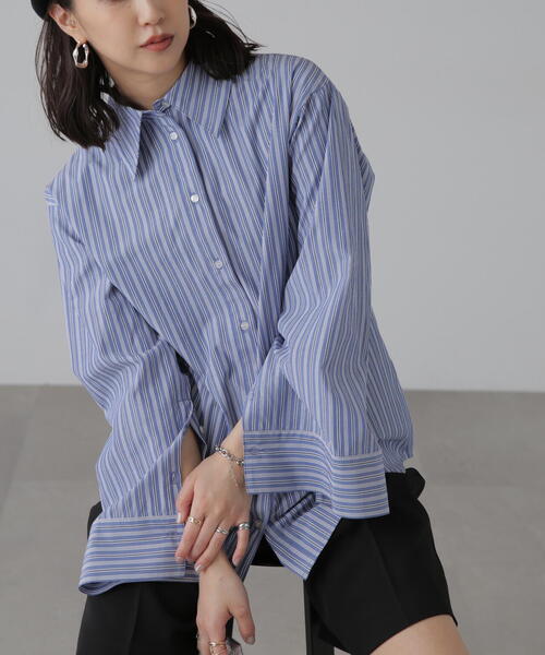 FREE'S MART（フリーズマート）の「◆2WAYオフショルシャツ（シャツ/ブラウス・レディース・ブルー系その他/ホワイト/ブルー・FREE）」の5枚目の写真