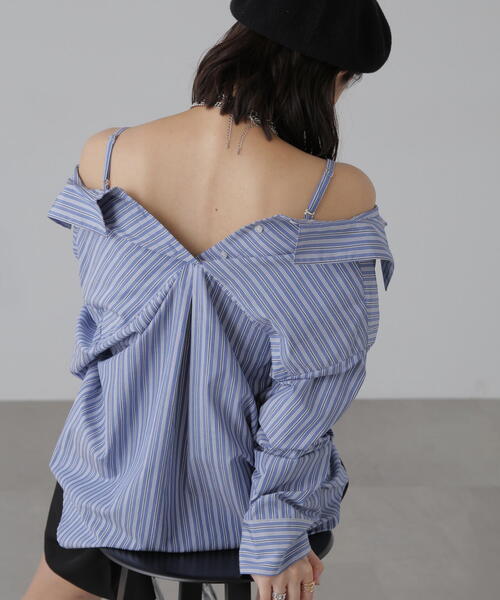 FREE'S MART（フリーズマート）の「◆2WAYオフショルシャツ（シャツ/ブラウス・レディース・ブルー系その他/ホワイト/ブルー・FREE）」の8枚目の写真