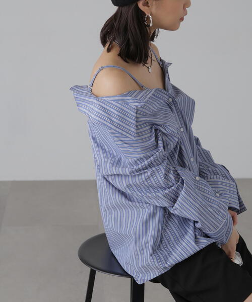 FREE'S MART（フリーズマート）の「◆2WAYオフショルシャツ（シャツ/ブラウス・レディース・ブルー系その他/ホワイト/ブルー・FREE）」の9枚目の写真