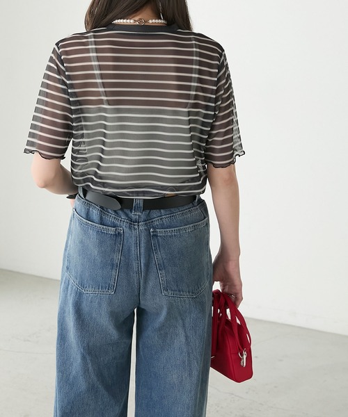 BONLECILL(ボンルシール)の「半袖シアーマルチボーダープルオーバー/インナー(Tシャツ/カットソー・レディース・ベージュ/グリーン/チャコールグレー/ブルー/オフホワイト/オレンジ・FREE)」の17枚目の写真