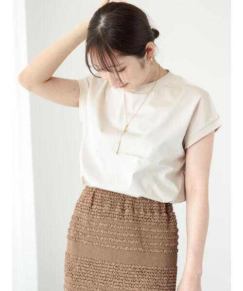 Te chichi TERRASSE（テチチテラス）の「【吸水速乾・接触冷感】ハイネックフレンチスリーブTシャツ（Tシャツ/カットソー・レディース・オフホワイト/チャコールグレー/ベージュ・F）」の3枚目の写真