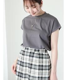 【吸水速乾・接触冷感】ハイネックフレンチスリーブTシャツ