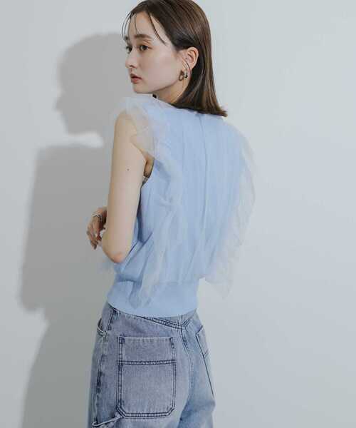 HEYUMM（ヘユム）の「チュールドッキングノースリーブセーター（ニット