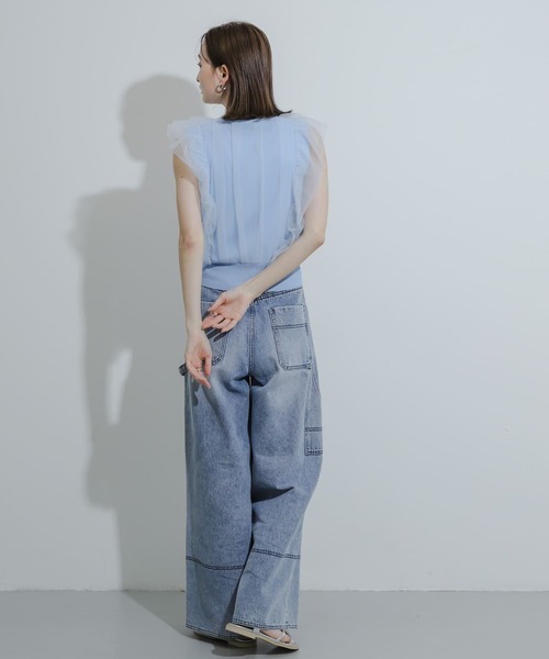 HEYUMM（ヘユム）の「チュールドッキングノースリーブセーター（ニット/セーター・レディース・チャコールグレー/ライトブルー/ライトベージュ・ONE）」の13枚目の写真