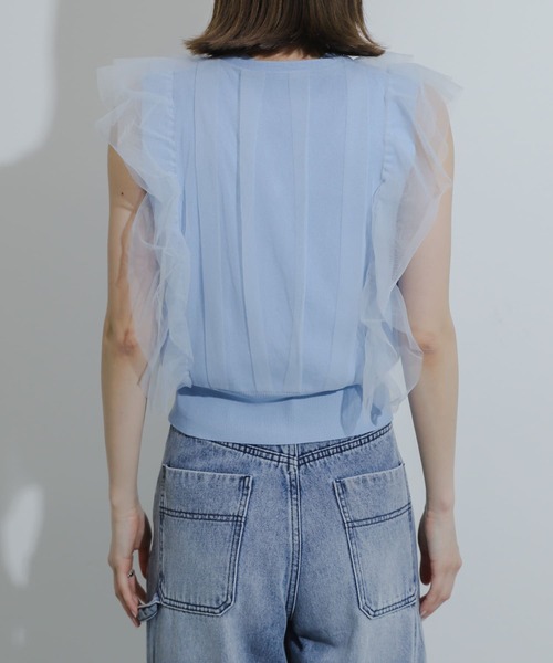 HEYUMM（ヘユム）の「チュールドッキングノースリーブセーター（ニット/セーター・レディース・チャコールグレー/ライトブルー/ライトベージュ・ONE）」の20枚目の写真