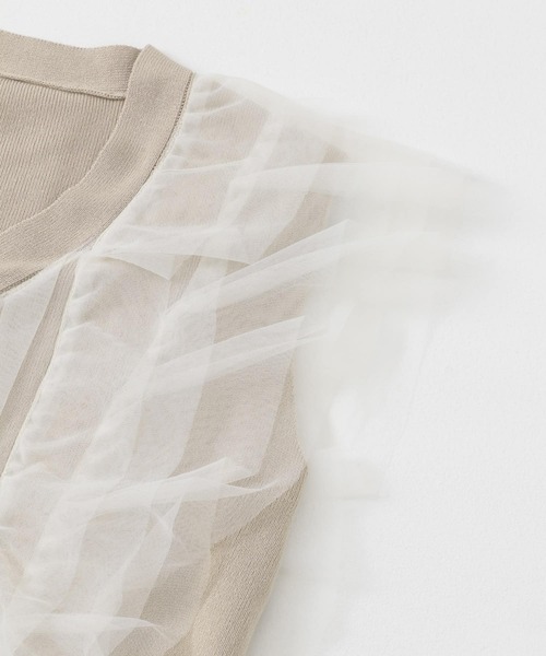 極美品★エストネーション 24SS チュールドッキングノースリーブニット カーキ 極美品☆エストネーション 24SS チュールドッキングノースリーブ