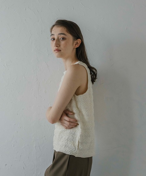 MINERTE（ミネルテ）の「【MINERTE】shirring border tops / シャーリングボーダーノースリーブトップス（タンクトップ・レディース・アイボリー/ブラック・FREE）」の20枚目の写真