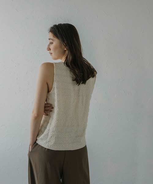 MINERTE（ミネルテ）の「【MINERTE】shirring border tops / シャーリングボーダーノースリーブトップス（タンクトップ・レディース・アイボリー/ブラック・FREE）」の19枚目の写真