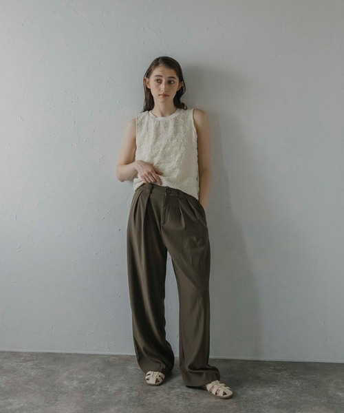 MINERTE（ミネルテ）の「【MINERTE】shirring border tops / シャーリングボーダーノースリーブトップス（タンクトップ・レディース・アイボリー/ブラック・FREE）」の18枚目の写真