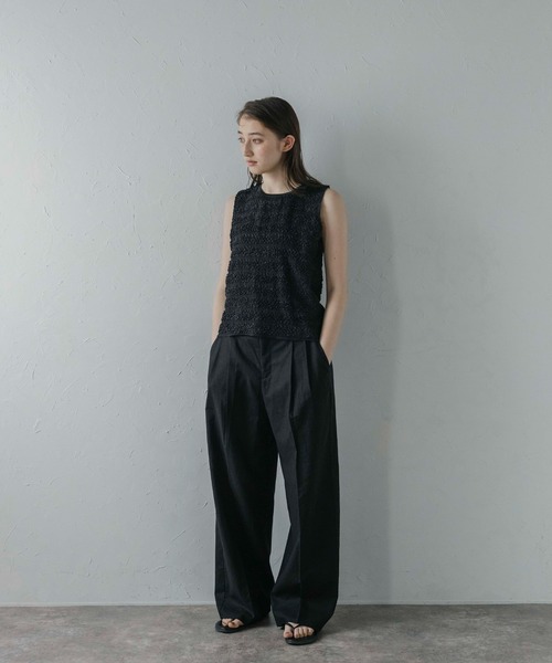 MINERTE（ミネルテ）の「【MINERTE】shirring border tops / シャーリングボーダーノースリーブトップス（タンクトップ・レディース・アイボリー/ブラック・FREE）」の14枚目の写真