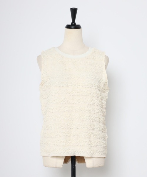 MINERTE（ミネルテ）の「【MINERTE】shirring border tops / シャーリングボーダーノースリーブトップス（タンクトップ・レディース・アイボリー/ブラック・FREE）」の4枚目の写真