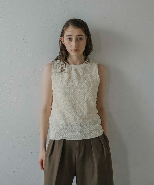 MINERTE】shirring border tops / シャーリングボーダーノースリーブ