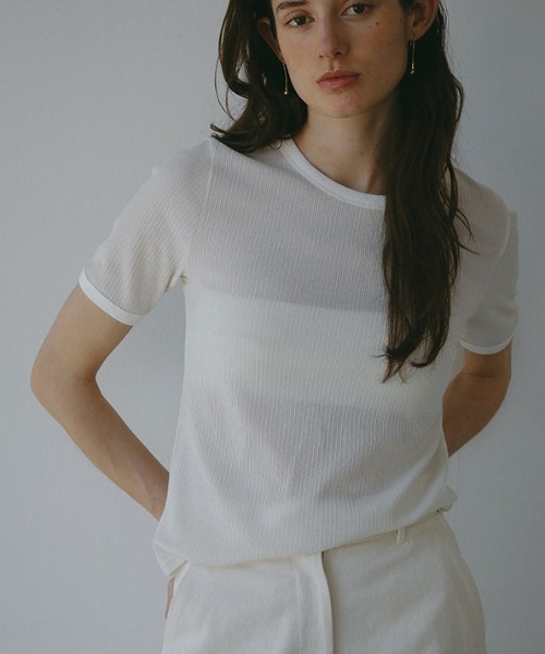 ETRE TOKYO(エトレトウキョウ)の「シアーリブボックスプルオーバー(Tシャツ/カットソー・レディース・オフホワイト/ブラウン/ブラック・FREE)」の2枚目の写真