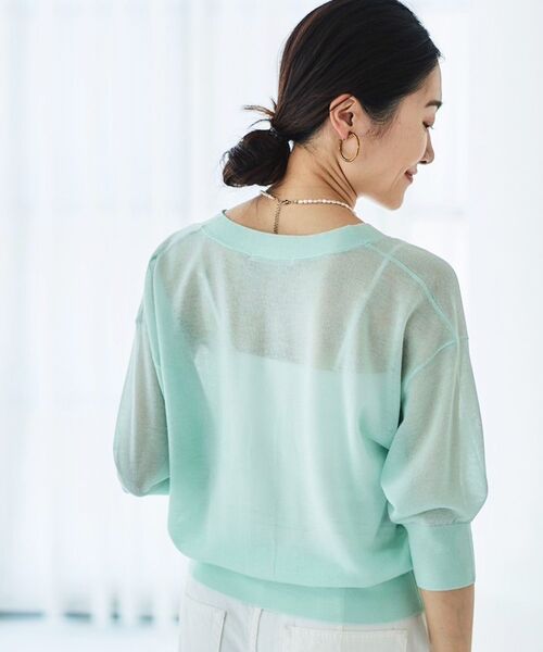 le.coeur blanc(ルクールブラン)の「シアーVネック7分袖カーディガン(カーディガン/ボレロ・レディース・オフホワイト/ミント/ラベンダー/ブラック・38)」の8枚目の写真