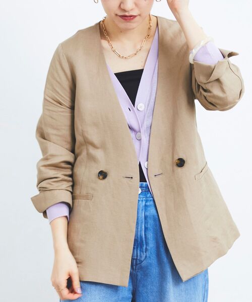 le.coeur blanc(ルクールブラン)の「シアーVネック7分袖カーディガン(カーディガン/ボレロ・レディース・オフホワイト/ミント/ラベンダー/ブラック・38)」の22枚目の写真