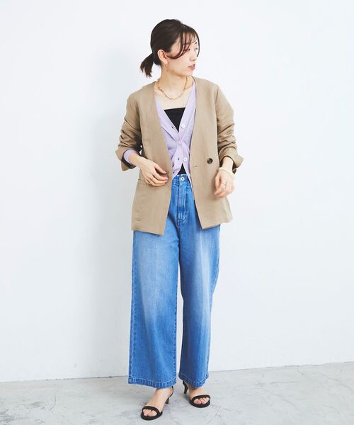 le.coeur blanc(ルクールブラン)の「シアーVネック7分袖カーディガン(カーディガン/ボレロ・レディース・オフホワイト/ミント/ラベンダー/ブラック・38)」の21枚目の写真