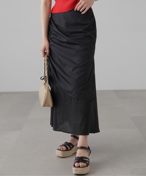 FREE'S MART（フリーズマート）の「シアーレイヤードドロストスカート（スカート・レディース・ブラック/グレー・SMALL/MEDIUM）」の2枚目の写真