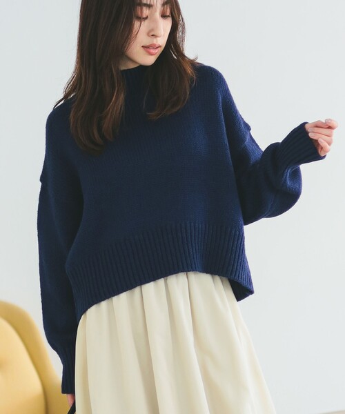 B:MING by BEAMS（ビーミングバイビームス）の「バックスリット ハイネック ニット（ニット/セーター・レディース・オフホワイト/ブルー系その他2/ネイビー/ライトグレー・ONE SIZE）」の5枚目の写真