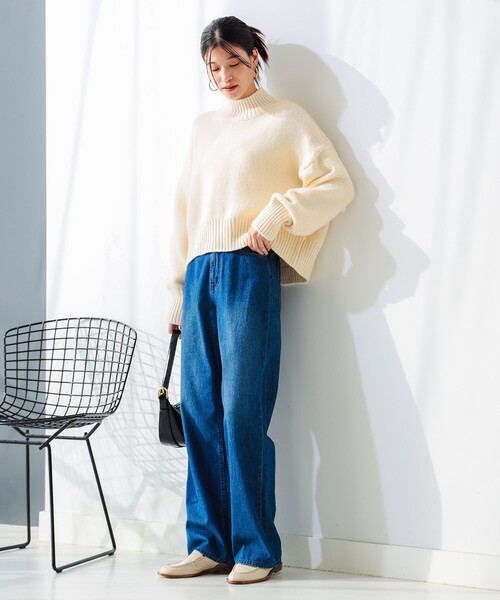 B:MING by BEAMS（ビーミングバイビームス）の「バックスリット ハイネック ニット（ニット/セーター・レディース・オフホワイト/ブルー系その他2/ネイビー/ライトグレー・ONE SIZE）」の6枚目の写真