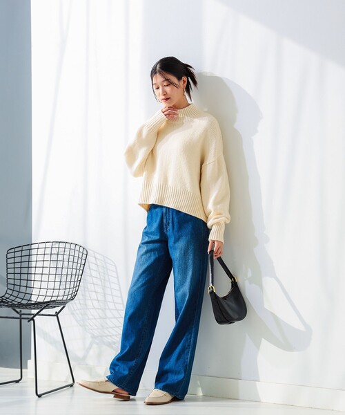 B:MING by BEAMS（ビーミングバイビームス）の「バックスリット ハイネック ニット（ニット/セーター・レディース・オフホワイト/ブルー系その他2/ネイビー/ライトグレー・ONE SIZE）」の8枚目の写真