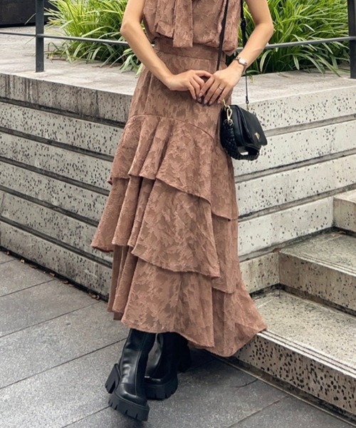 美品♪rena semba × CITYSHOP タフタティアードスカート 2サイドスリット カーゴポケット ティアードスカート / Both