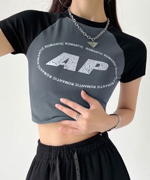 Tシャツ 半袖 ロゴプリント ラグラン ショート丈 チビT
