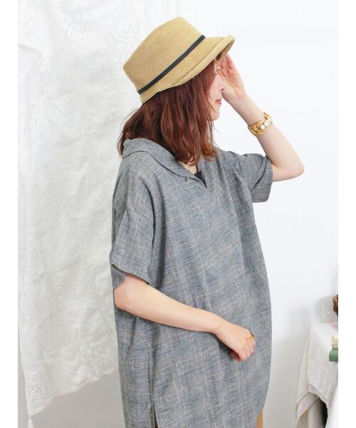 Samansa Mos2(サマンサ モスモス)の「【クールコットン】柄アソートスキッパーチュニック(シャツ/ブラウス・レディース・チャコールグレー/モカ/キナリ/グリーン/ブラウン・F)」の8枚目の写真