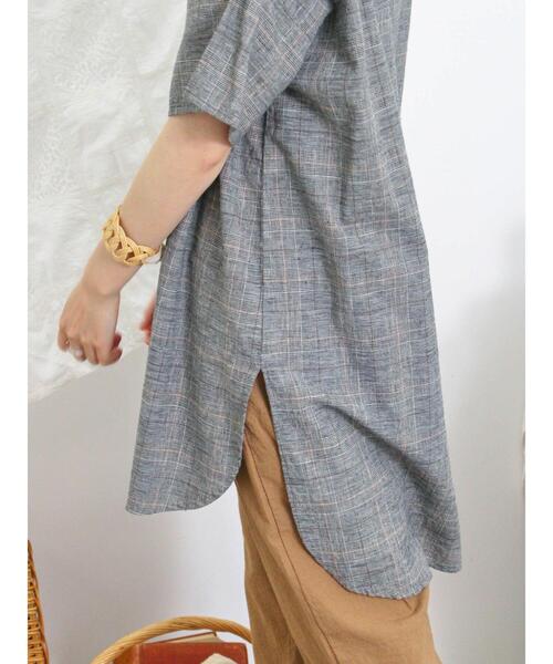 Samansa Mos2(サマンサ モスモス)の「【クールコットン】柄アソートスキッパーチュニック(シャツ/ブラウス・レディース・チャコールグレー/モカ/キナリ/グリーン/ブラウン・F)」の9枚目の写真