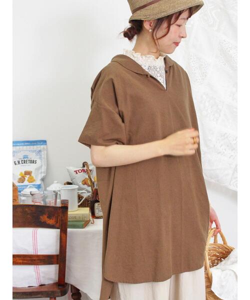 Samansa Mos2(サマンサ モスモス)の「【クールコットン】柄アソートスキッパーチュニック(シャツ/ブラウス・レディース・チャコールグレー/モカ/キナリ/グリーン/ブラウン・F)」の15枚目の写真