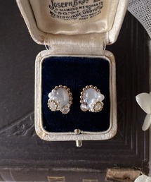 tone | 【mallelabrocante/マルラブロカント】14kgf 2種の天然石とヴィンテージパールのオーバルプチフラワーピアス(ピアス(両耳用))