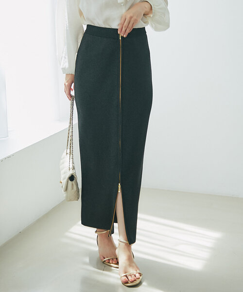 【年内削除予定】ラブティックボンボン♡前後2WAYジップラメニットナロースカート La boutique BonBon（ラブティックボンボン）の「【セットアップ