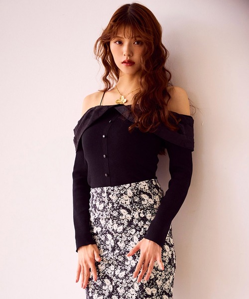 ROYAL PARTY(ロイヤルパーティー)の「ジャガードフラワードッキングオフショルニットトップス(ニット/セーター・レディース・オフホワイト/ブラック/ブルー・FREE)」の13枚目の写真