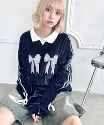 サイドラインリボンベロアラガートップス