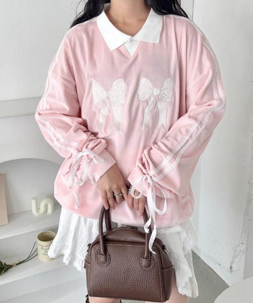 アルベロベロ　総柄シャツ　コットン100%　ぶたさん　ロゴ　リボンテープ　長袖 ALBEROBELLO アルベロベロ(Alberobello)オレボレブラぶたさん&フラワー