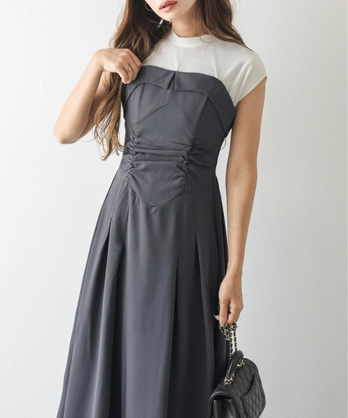 AMELY（エミリー）の「カットソードッキングワンピース（ワンピース・レディース・グレー/ブラック・L/M）」の6枚目の写真